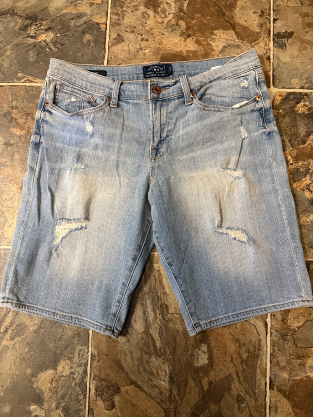 Lucky Brand Light Blue Distressed Denim Bermuda Shorts